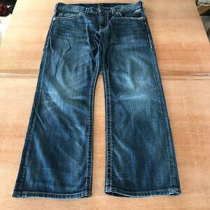 Silver Zac Flare Jeans Men 36x28 Blue Mid Rise Thick Stitch Medium Wash Stretch